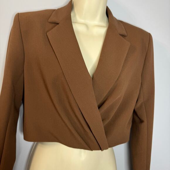 Zara Brown Cropped Shoulder Pad Blazer Casual Wardrobe Brown Women's S New - Picture 11 of 16